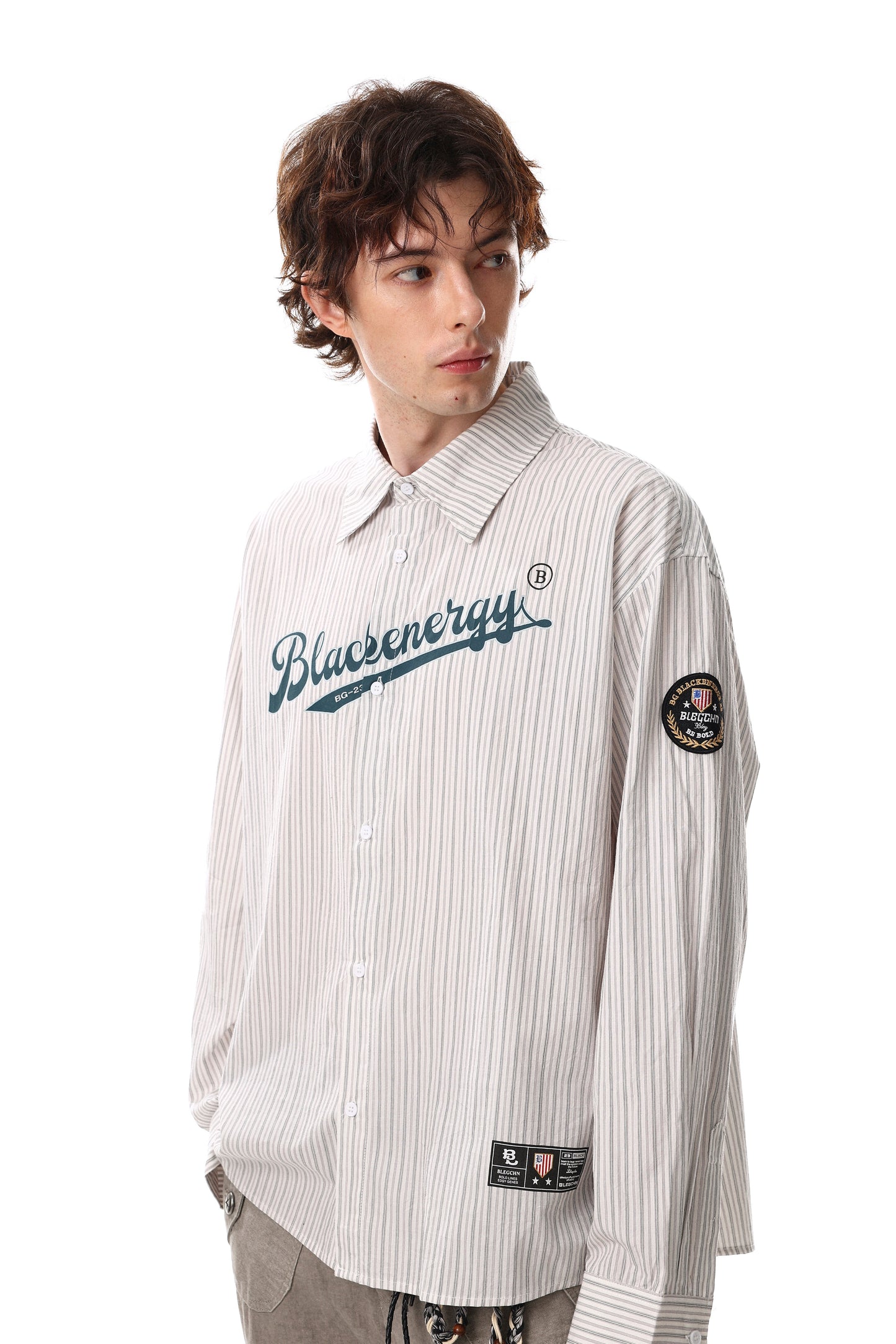CapCabin Striped Logo Button-Up Shirt