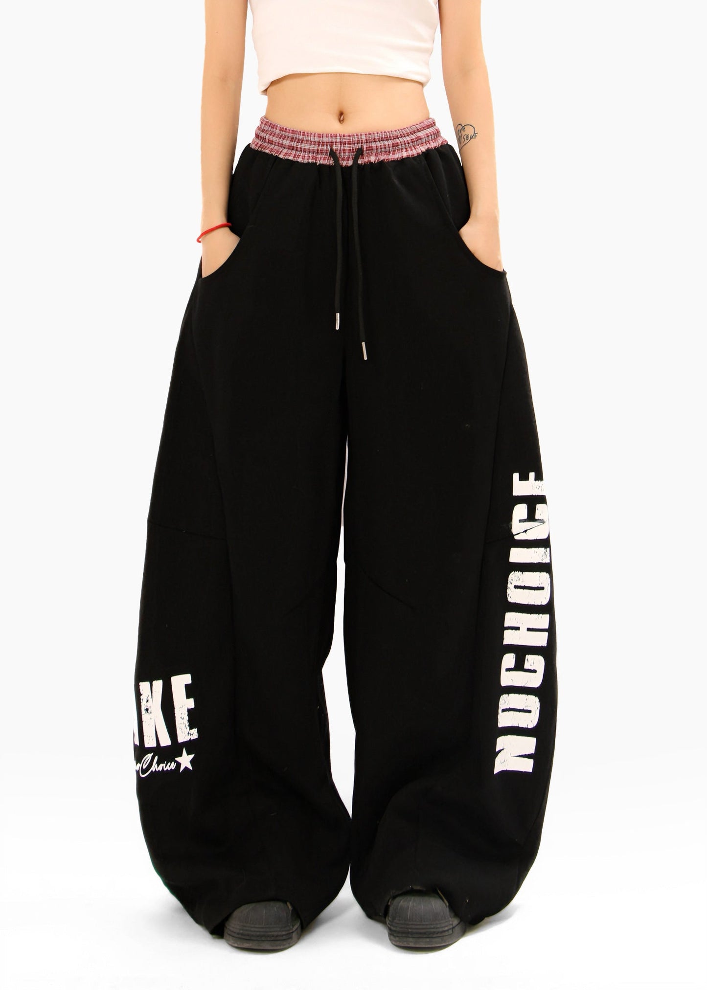 CapCabin Double-Waist Checkered Print Track Pants