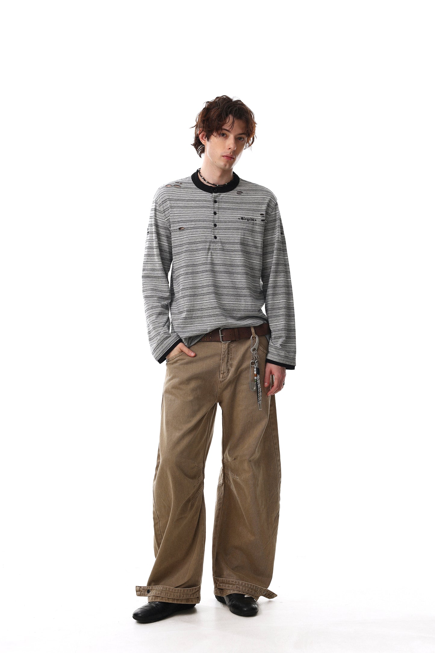 CapCabin Striped Henley Long Sleeve Tee