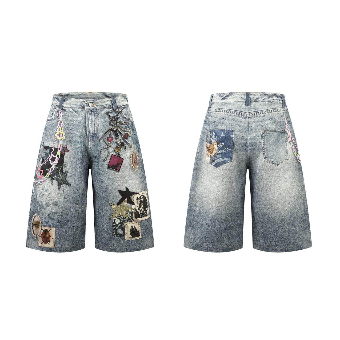 CapCabin “Vintage Charm Patch Denim Shorts
