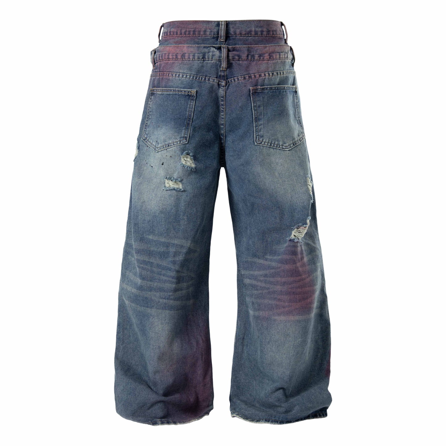 CapCabin Distressed Washed Wide-Leg Jeans