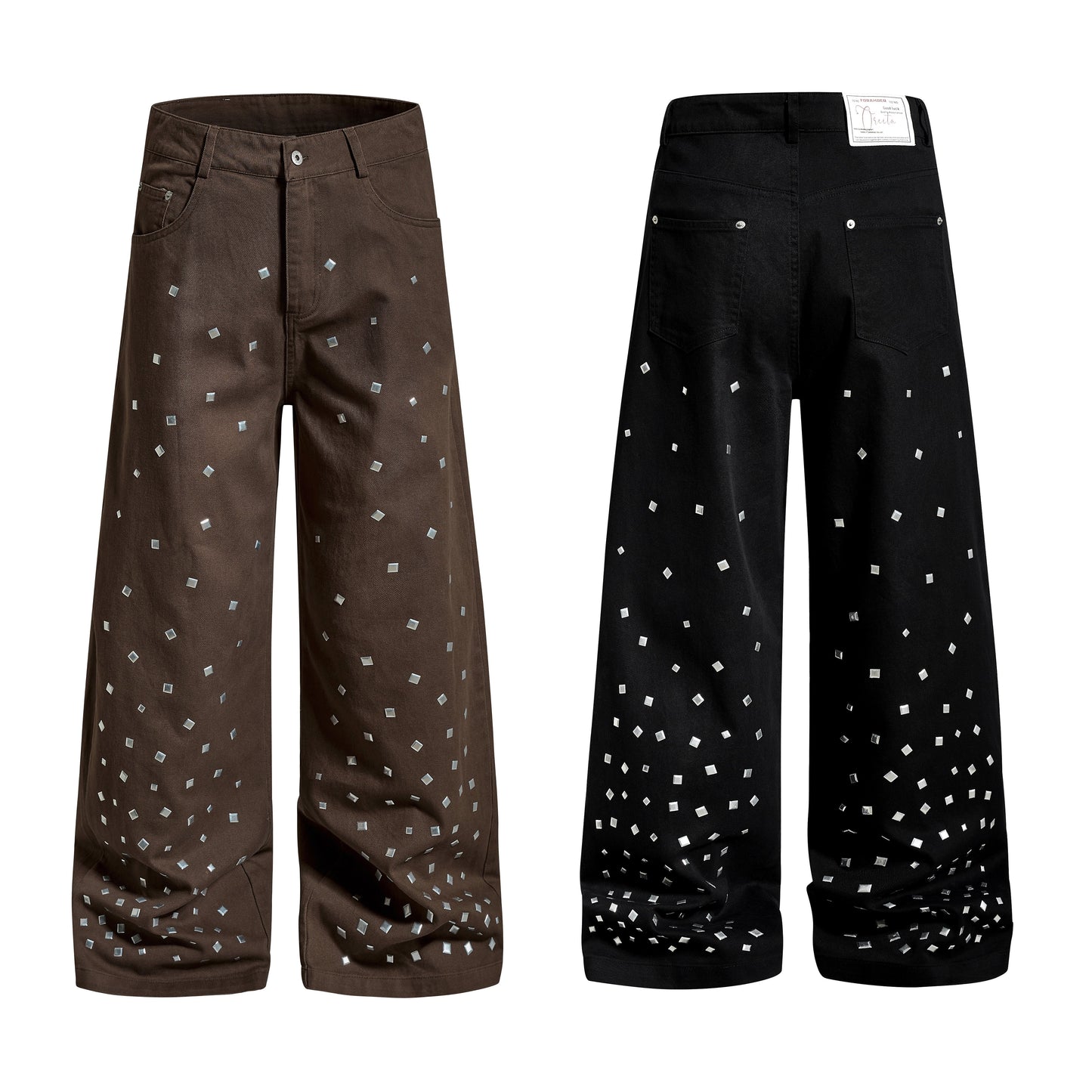 CapCabin Stud Detail Wide-Leg Pants