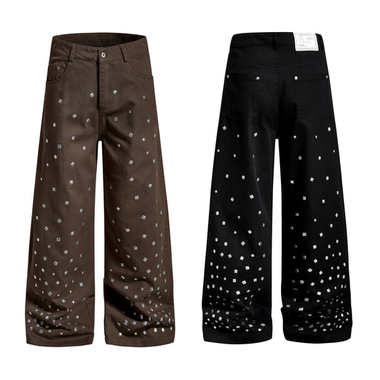 CapCabin Stud Detail Wide-Leg Pants