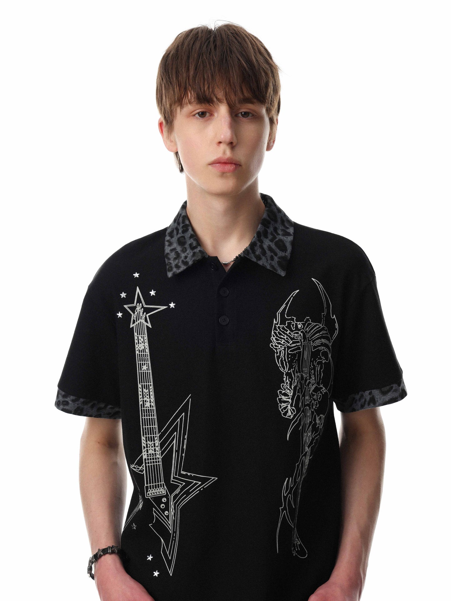 CapCabin “Leopard Collar Graphic Polo Tee”