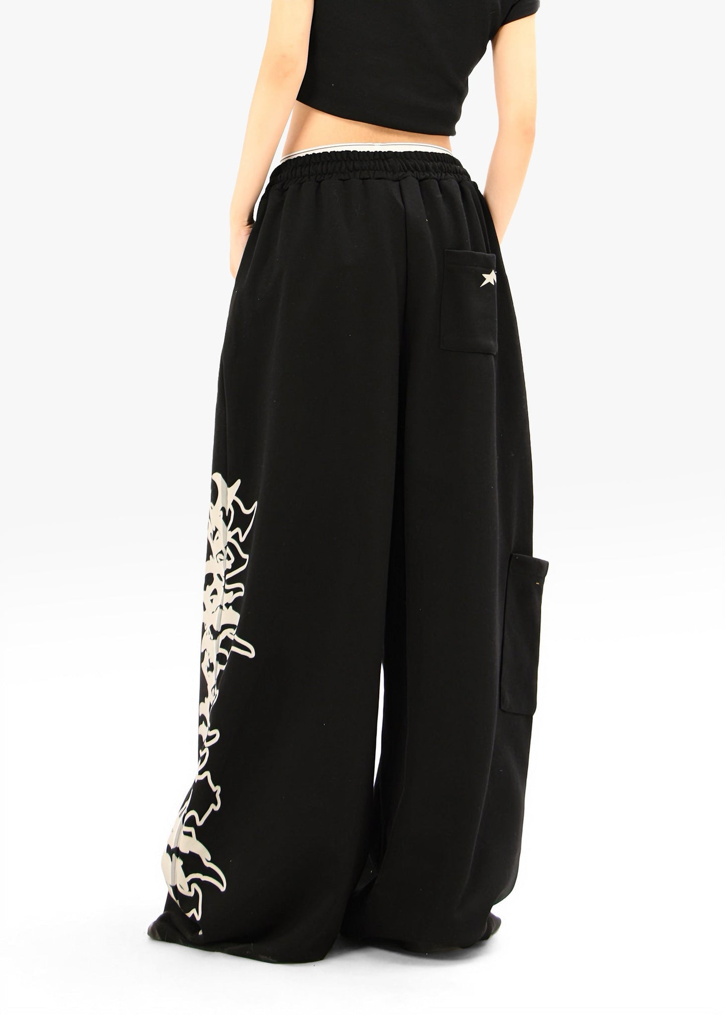 CapCabin Flame Script Wide-Leg Sweatpants