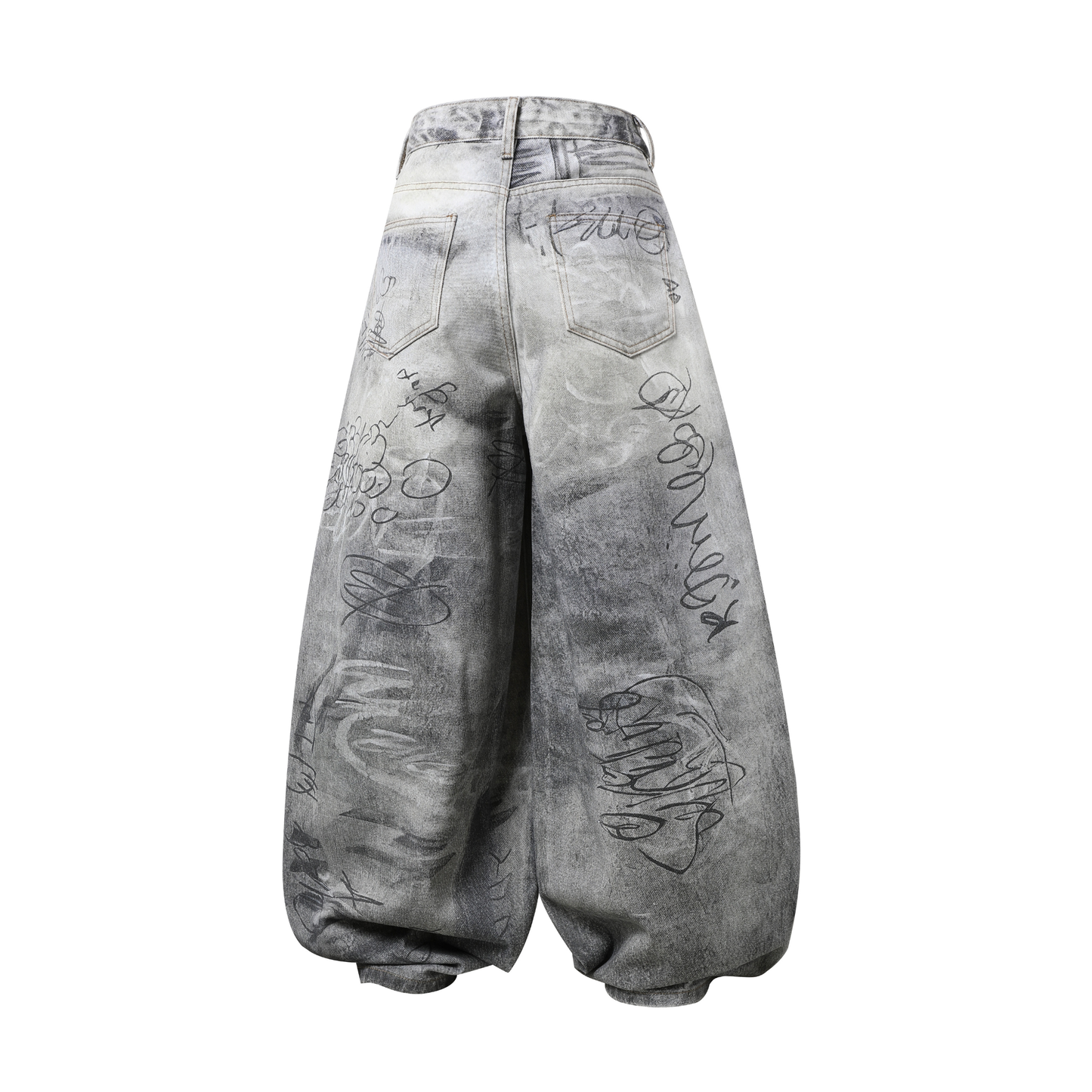 CapCabin Graffiti Washed Curved Denim Pants