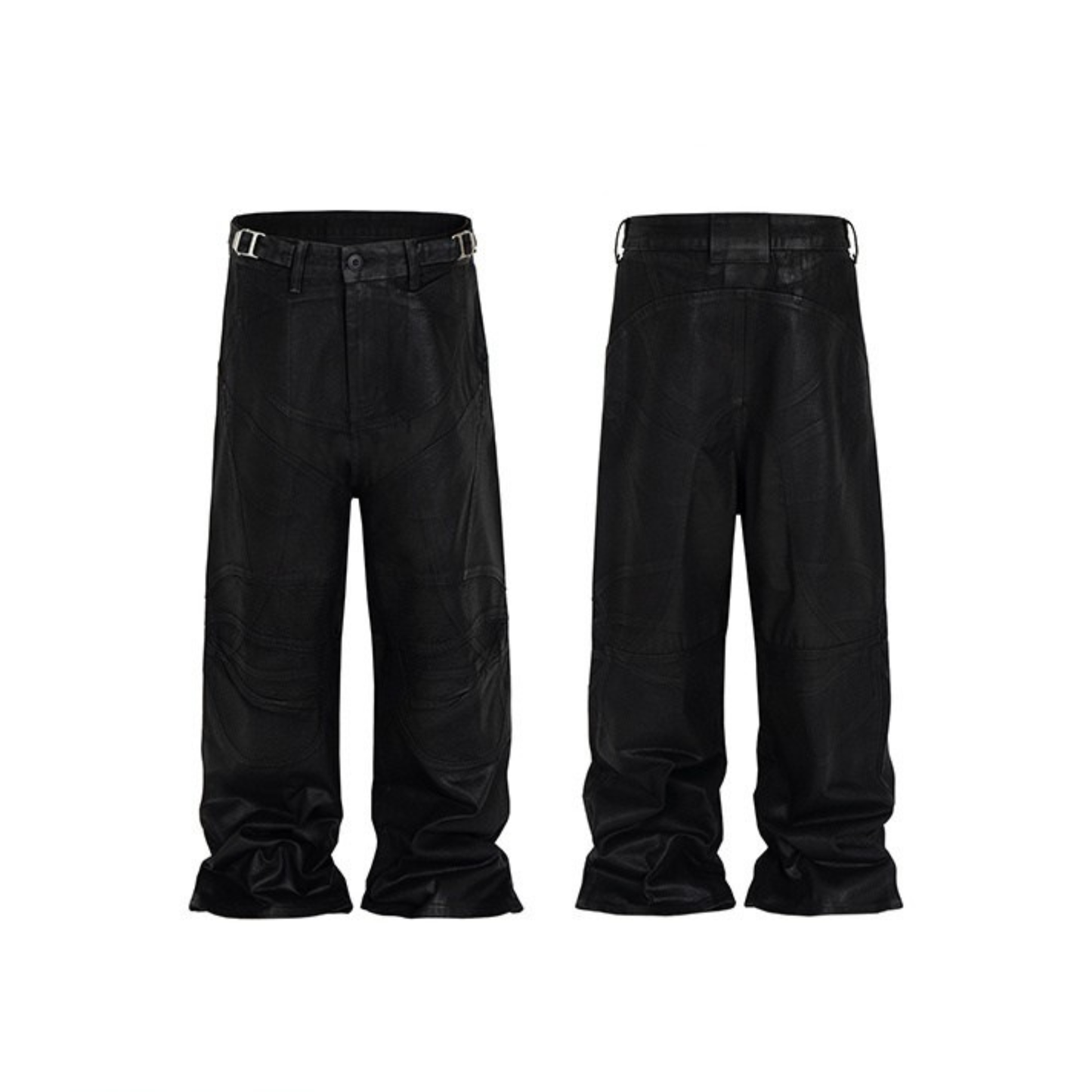 CapCabin Curved-Stitch Leather Denim Pants