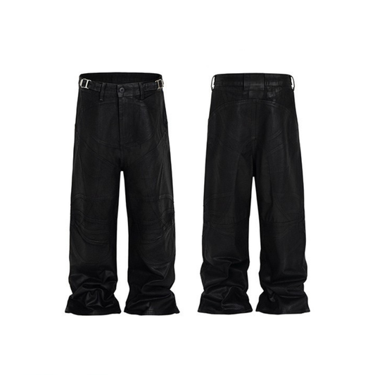 CapCabin Curved-Stitch Leather Denim Pants