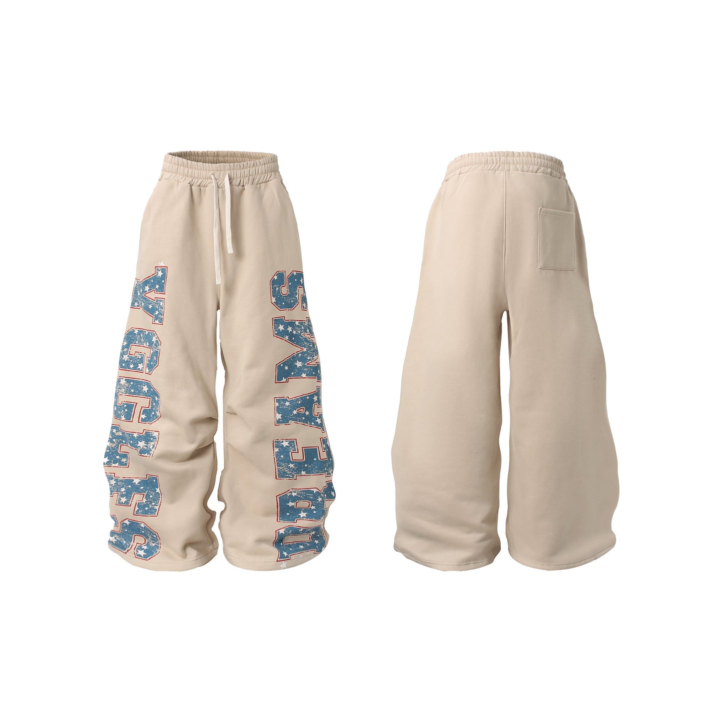 CapCabin Fleece-Lined Retro Letter Wide-Leg Sweatpants
