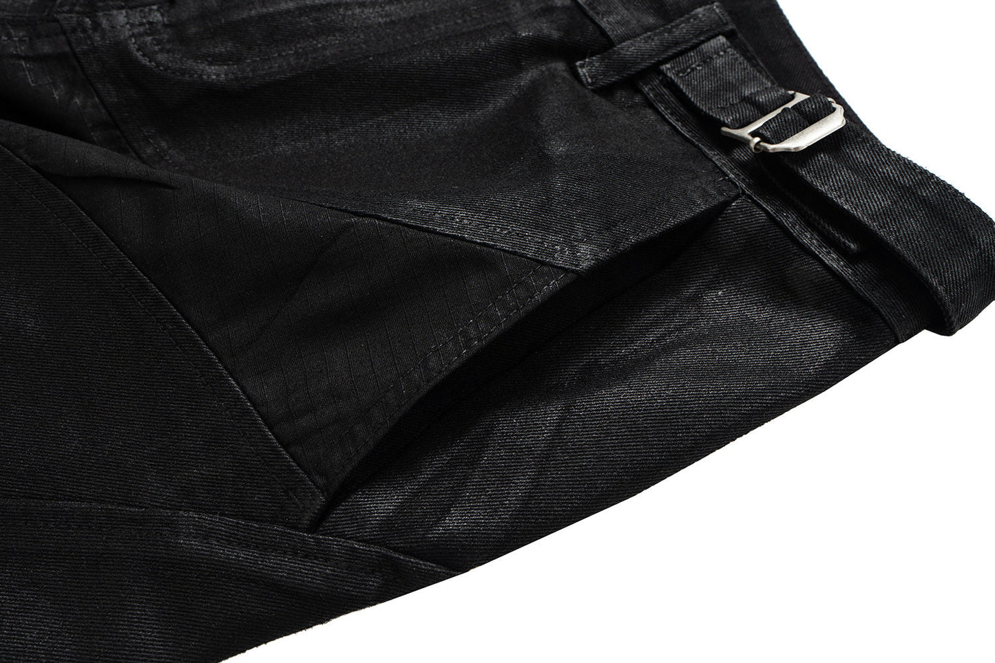 CapCabin Curved-Stitch Leather Denim Pants
