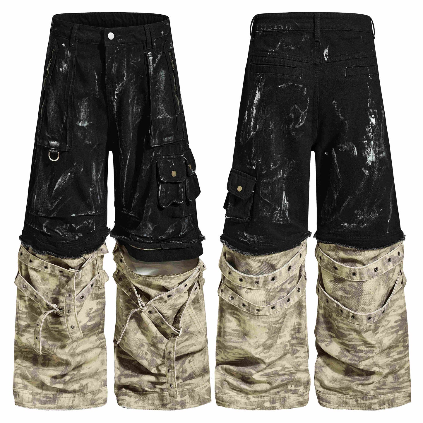 CapCabin Washed Utility Cargo Denim Pants