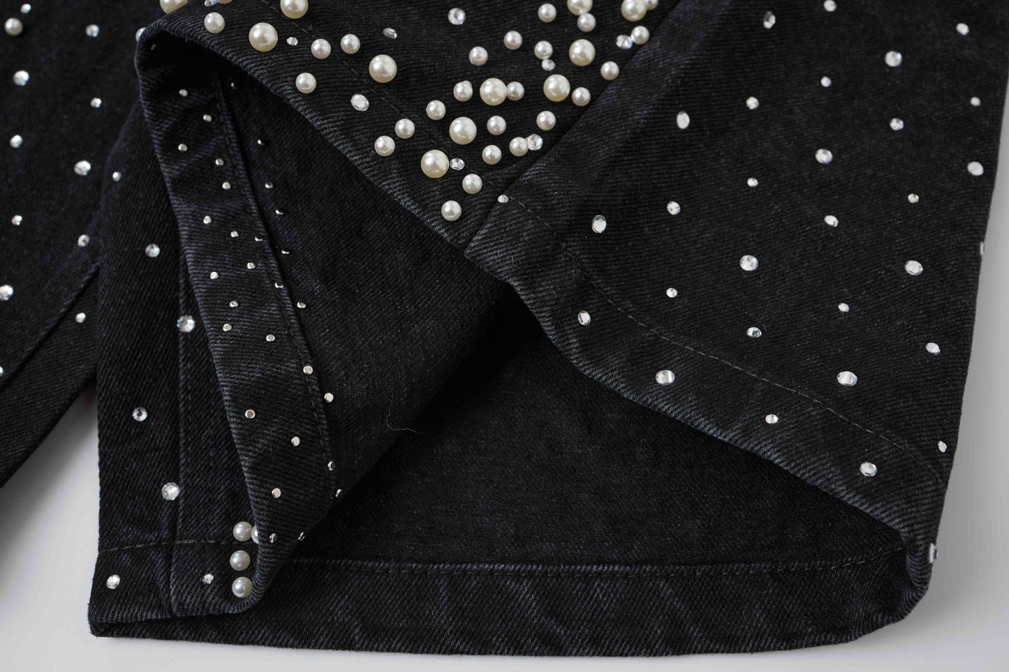 CapCabin Pearl Studded Denim Shorts