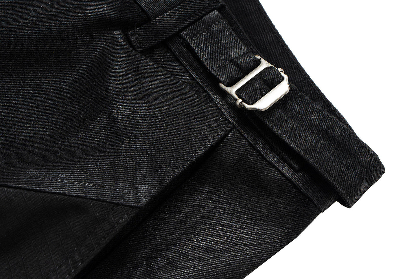 CapCabin Curved-Stitch Leather Denim Pants