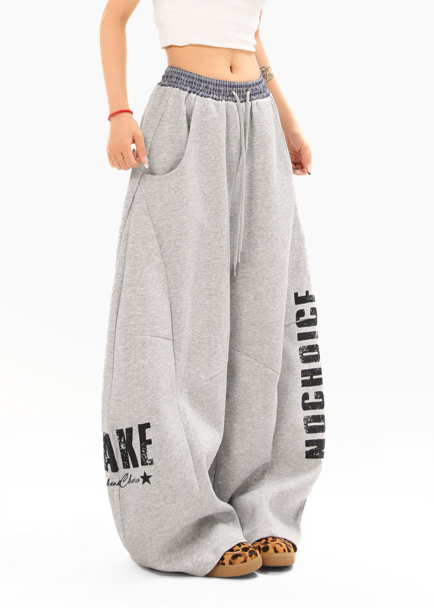 CapCabin Double-Waist Checkered Print Track Pants