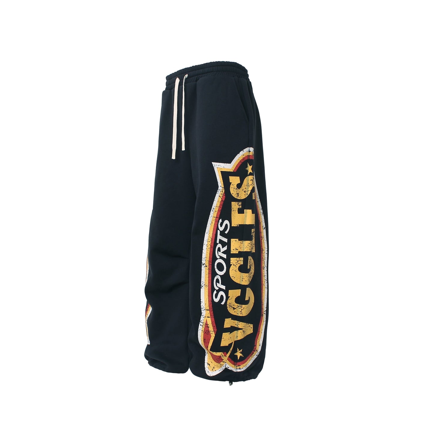 CapCabin Fleece-Lined Sports Letter Wide-Leg Sweatpants