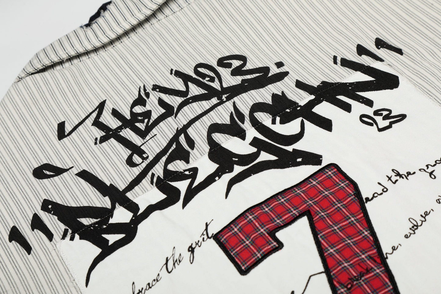 CapCabin “Pinstripe Patch Graphic Shirt”