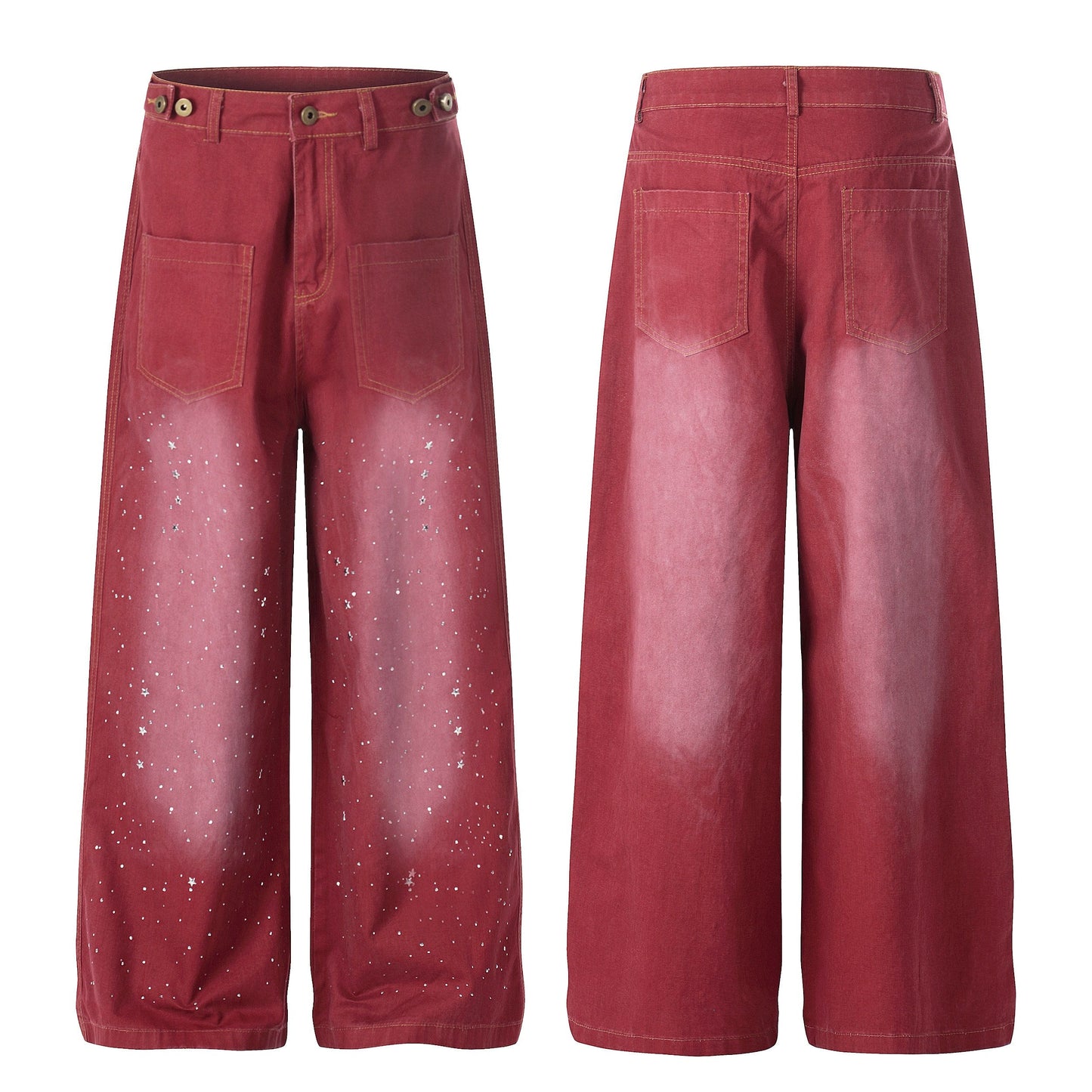 CapCabin “Vintage Red Splatter Wide-Leg Pants”