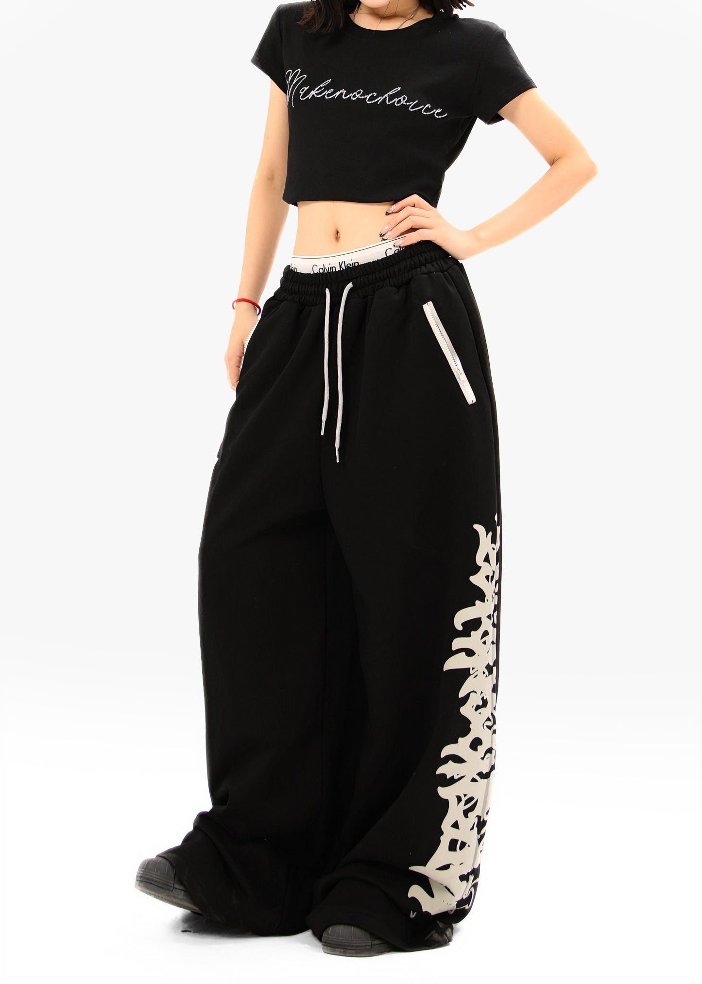 CapCabin Flame Script Wide-Leg Sweatpants