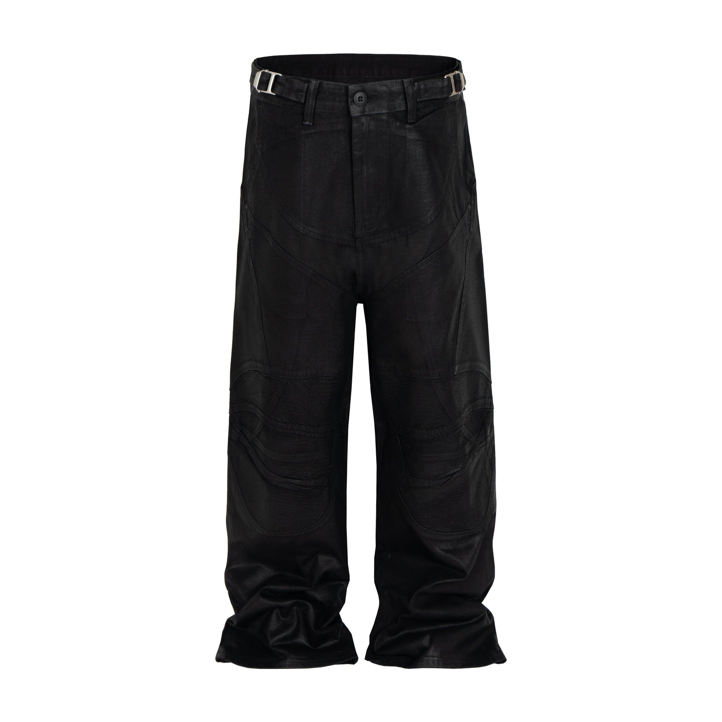 CapCabin Curved-Stitch Leather Denim Pants
