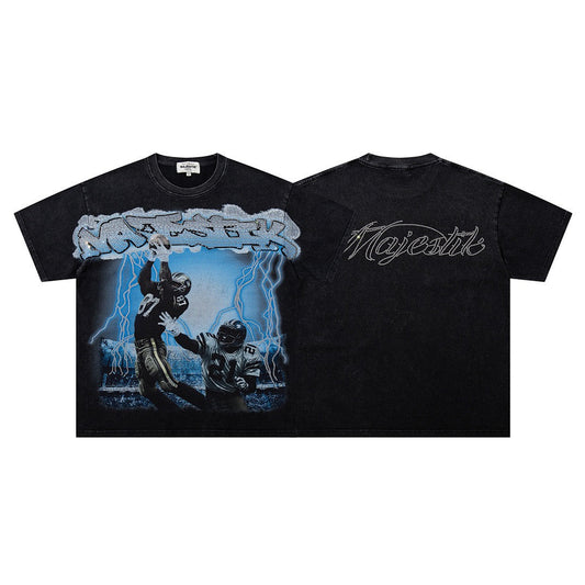 MAJESTIK Vintage Football Graphic T-Shirt