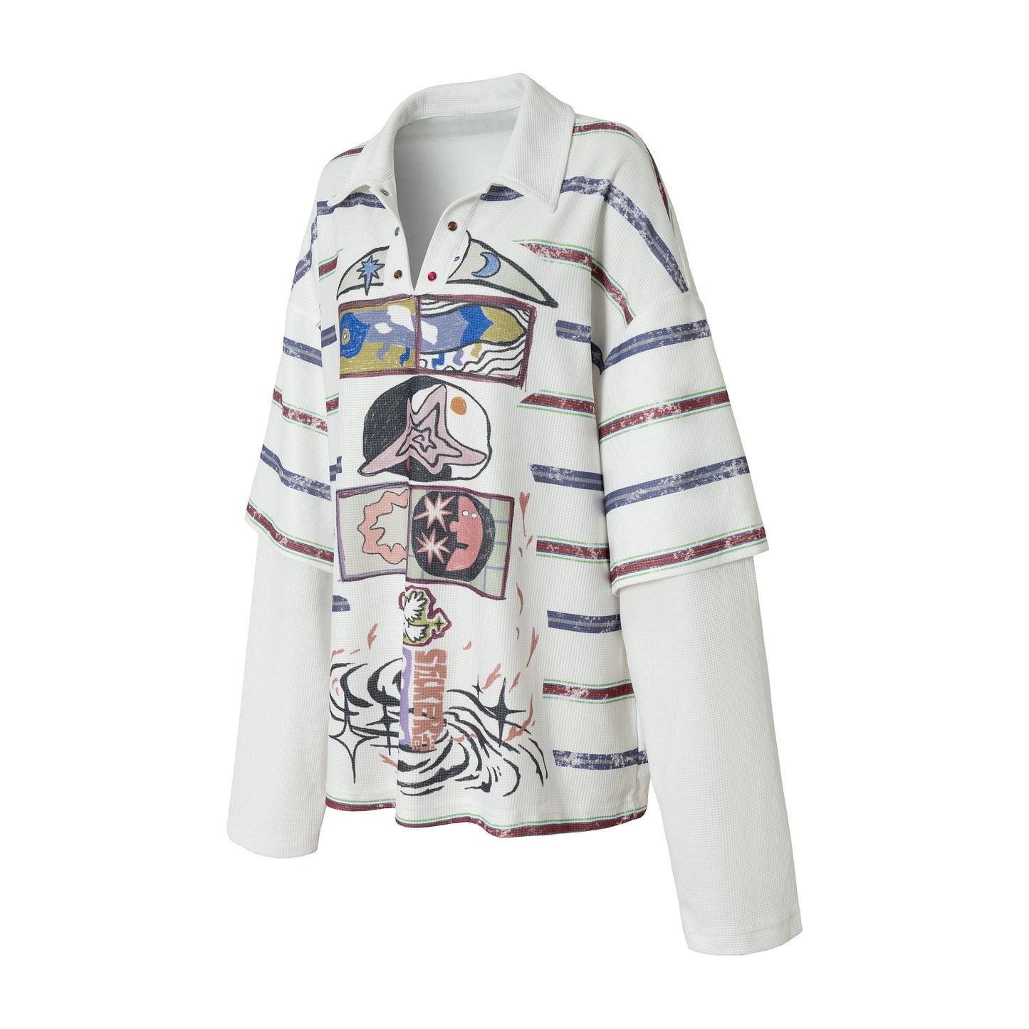 CapCabin Abstract Stripe Long-Sleeve Polo Shirt