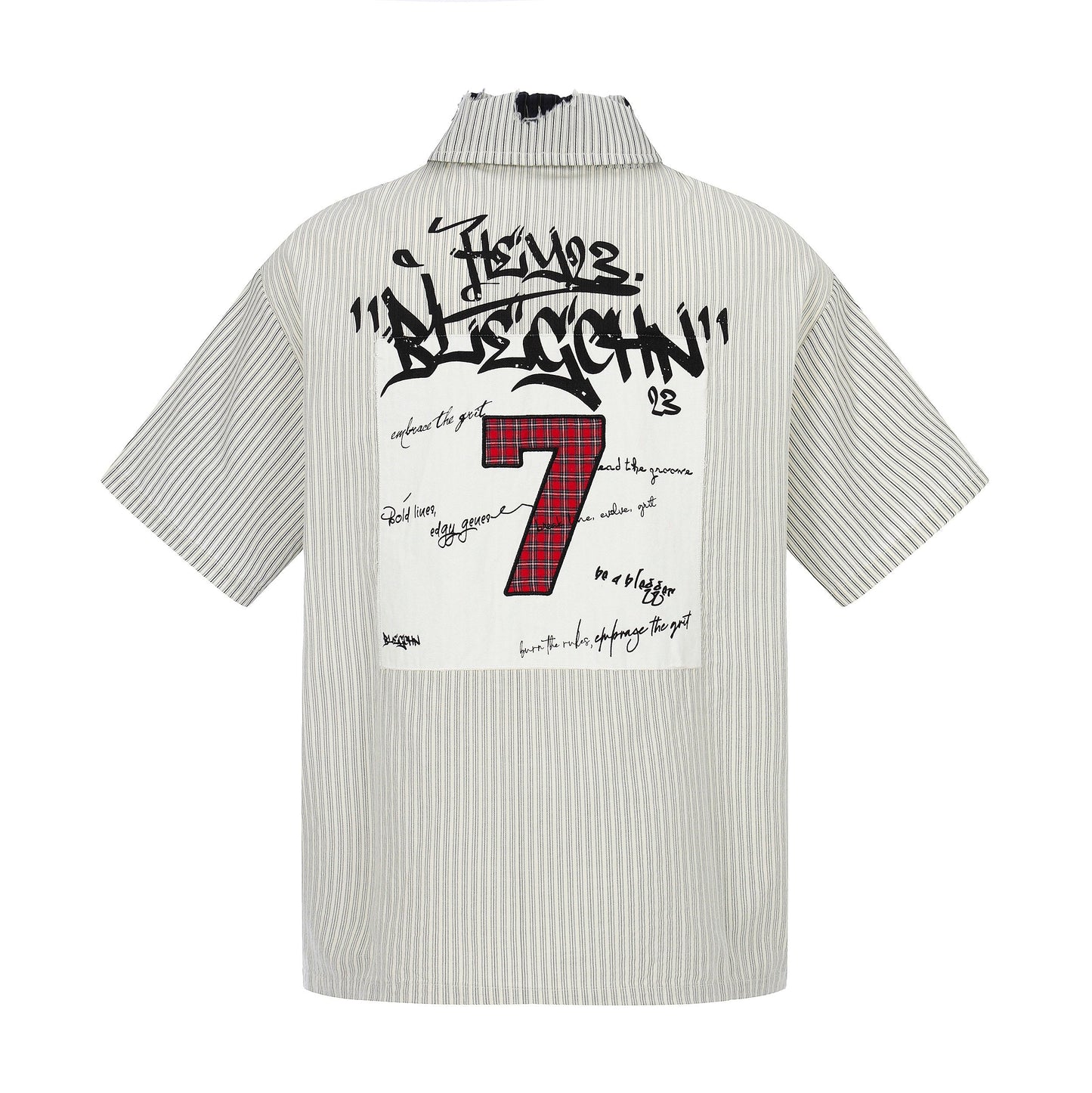 CapCabin “Pinstripe Patch Graphic Shirt”