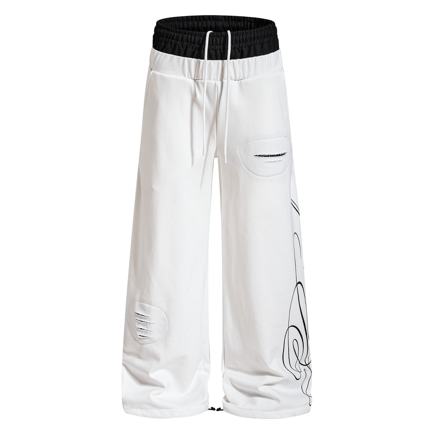 CapCabin “Distressed Panel Wide-Leg Sweatpants”