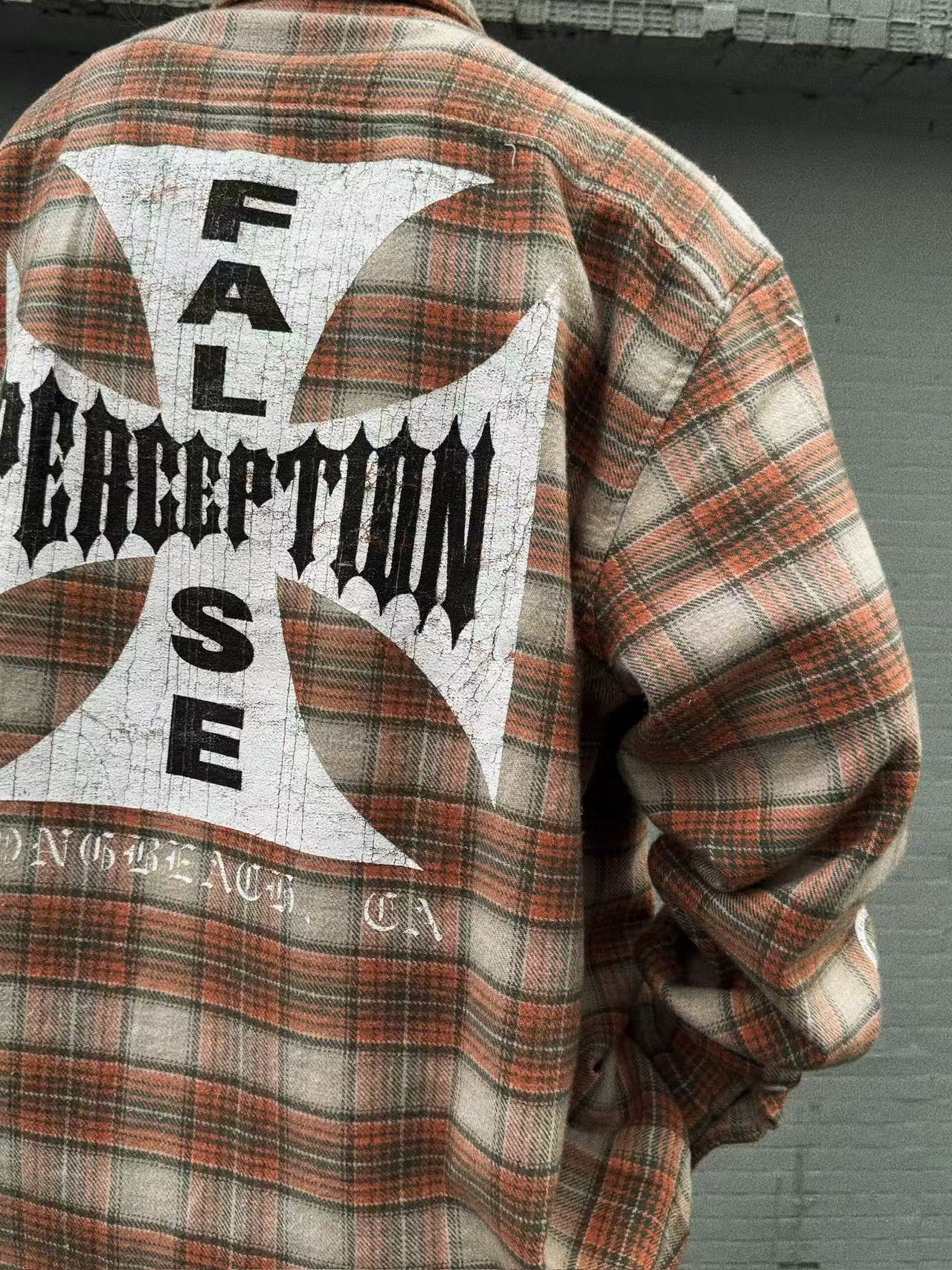 MIXED EMOTION Plaid Graphic Distressed Shirt