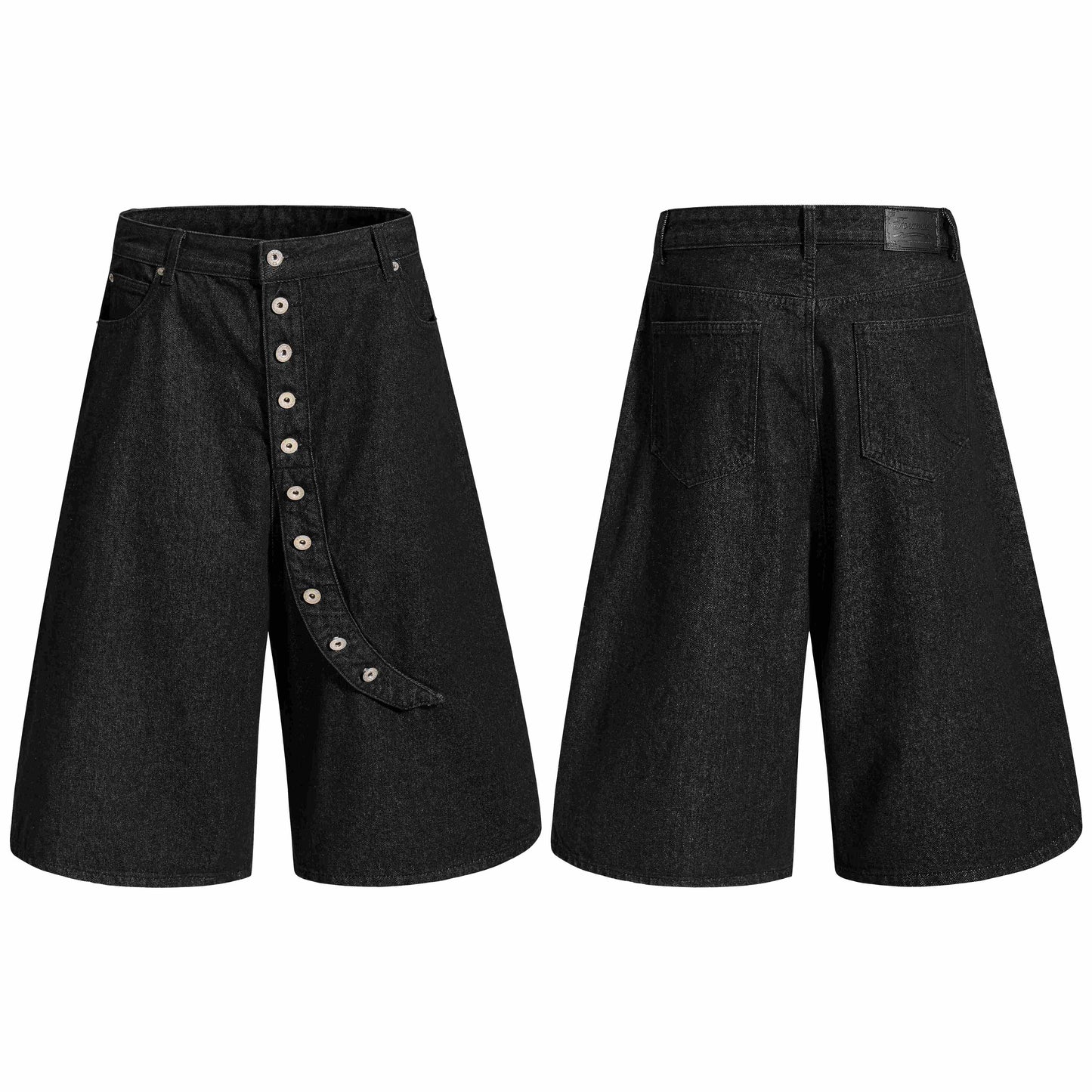 CapCabin Asymmetric Button Denim Shorts