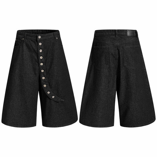CapCabin Asymmetric Button Denim Shorts