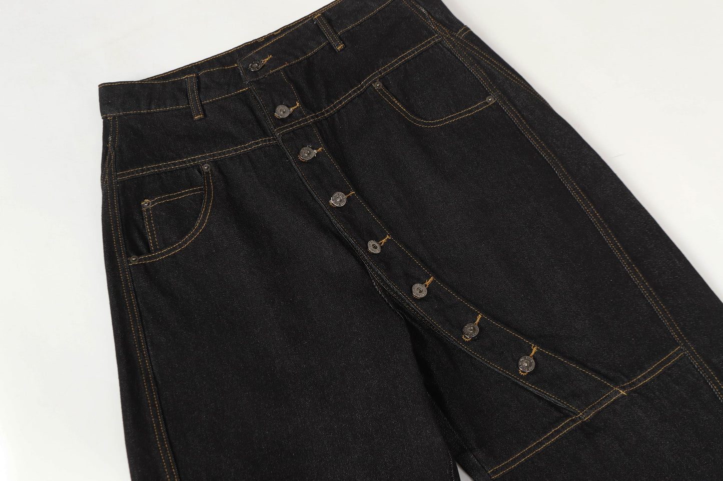 CapCabin Asymmetric Button Wide-Leg Denim Pants