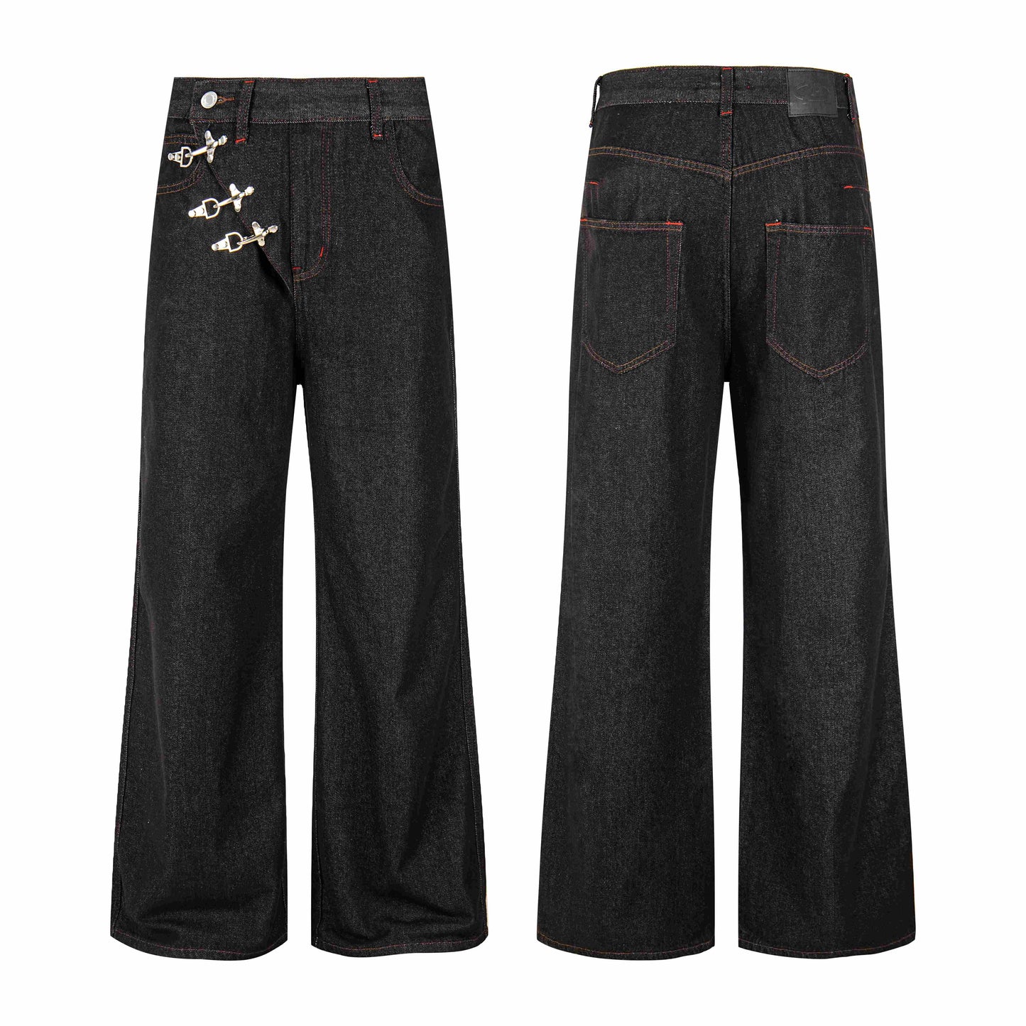 CapCabin Hook Closure Wide-Leg Denim Pants