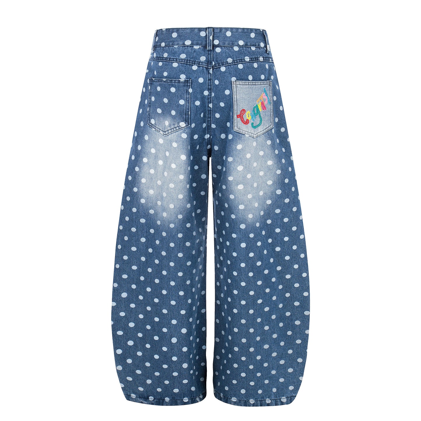CapCabin Polka Dot Washed Denim Jeans