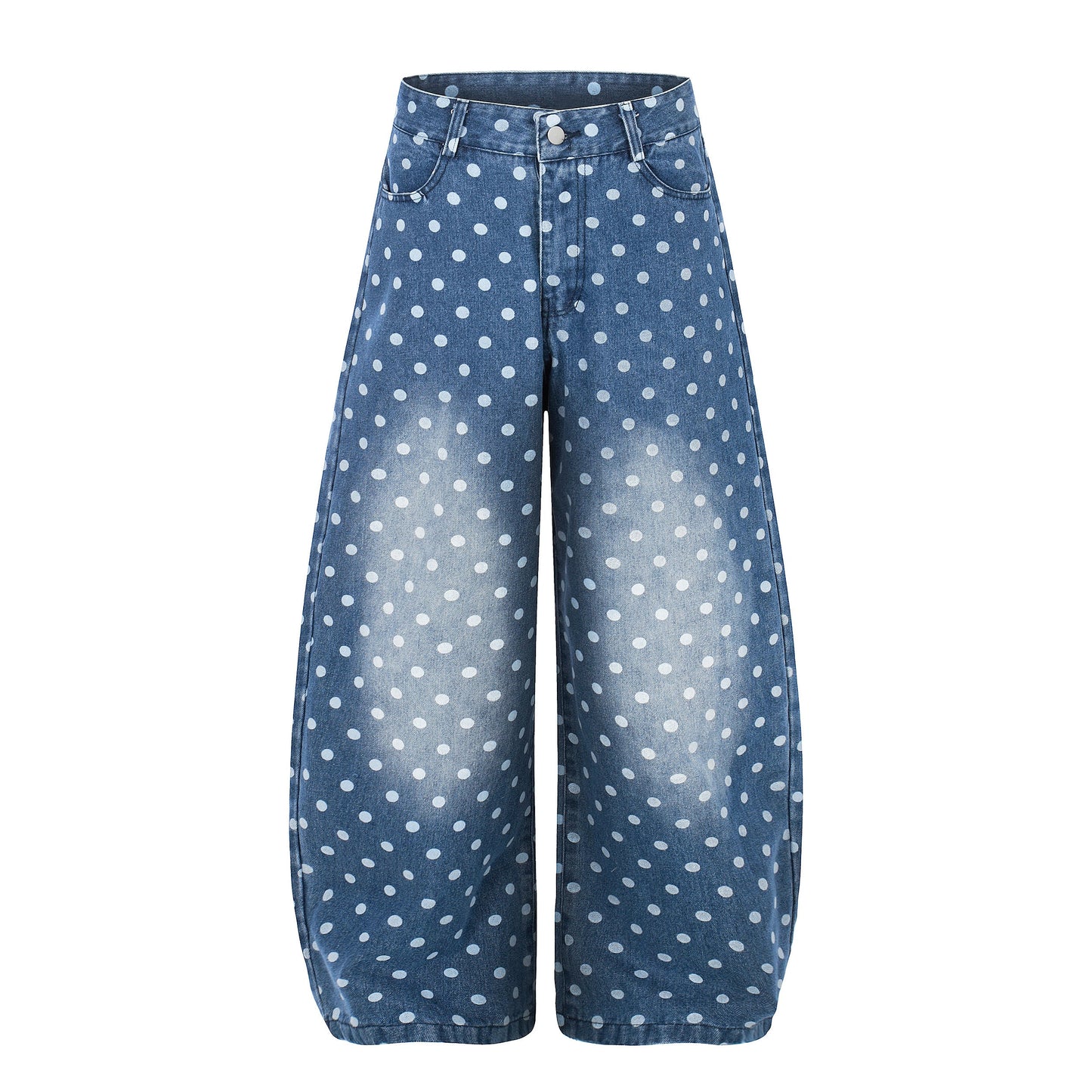 CapCabin Polka Dot Washed Denim Jeans