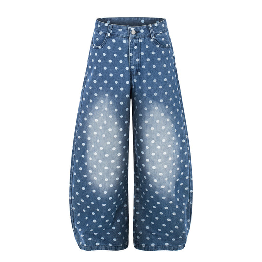 CapCabin Polka Dot Washed Denim Jeans