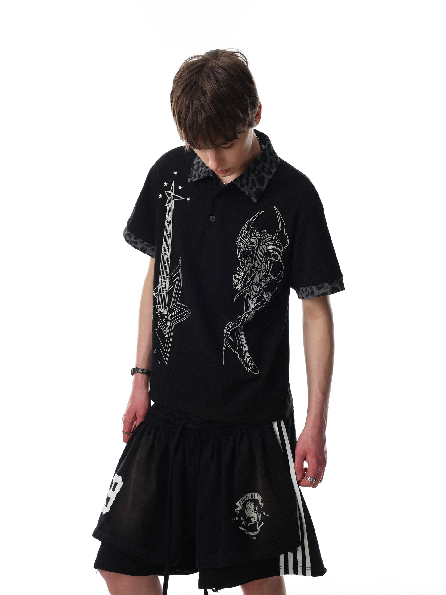 CapCabin “Leopard Collar Graphic Polo Tee”