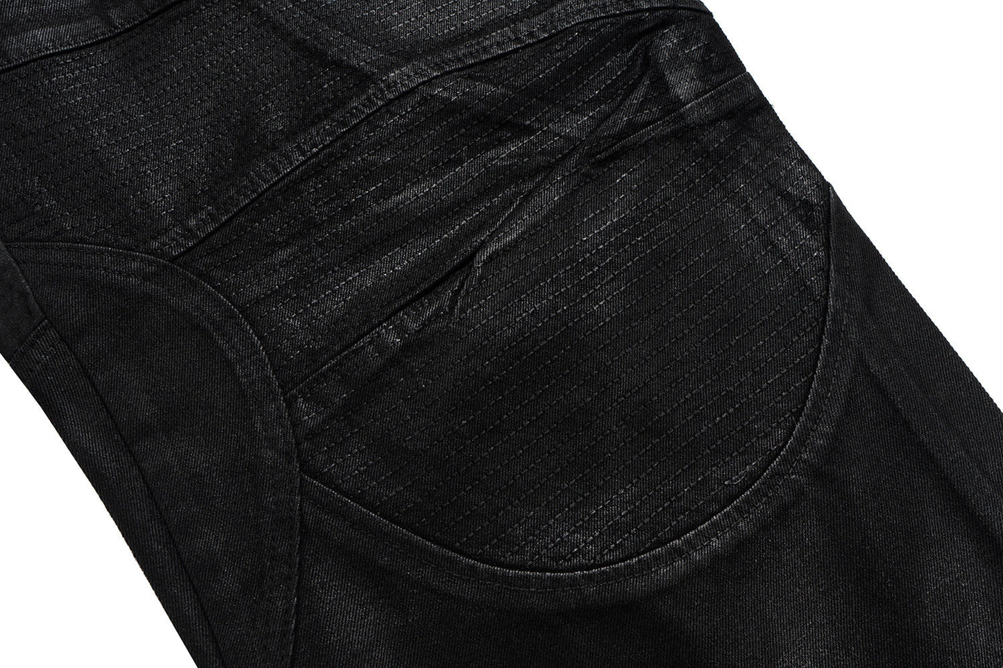 CapCabin Curved-Stitch Leather Denim Pants