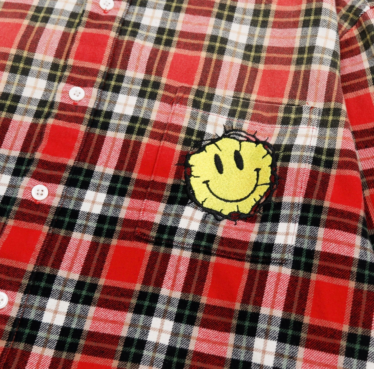 FALSE PERCEPTION Red Plaid Smiley Overshirt