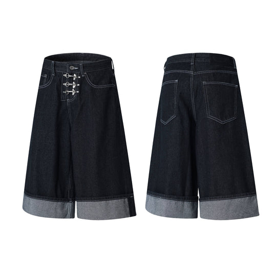 CapCabin Wide-Leg Buckle Denim Shorts