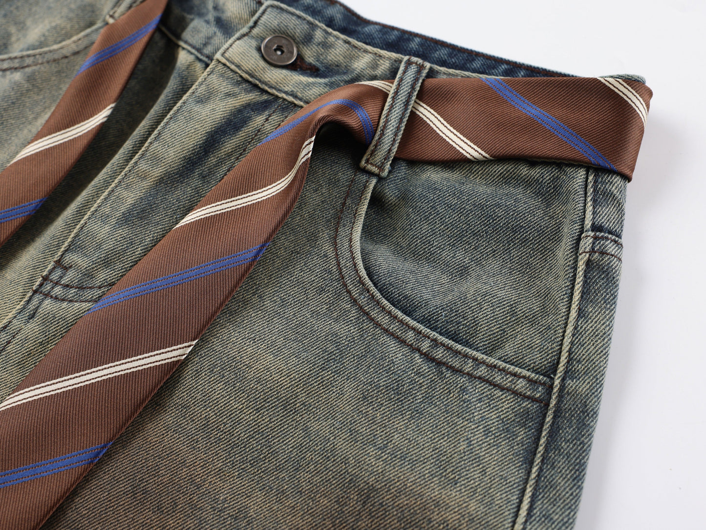CapCabin Tie-Waist Wide-Leg Denim Pants