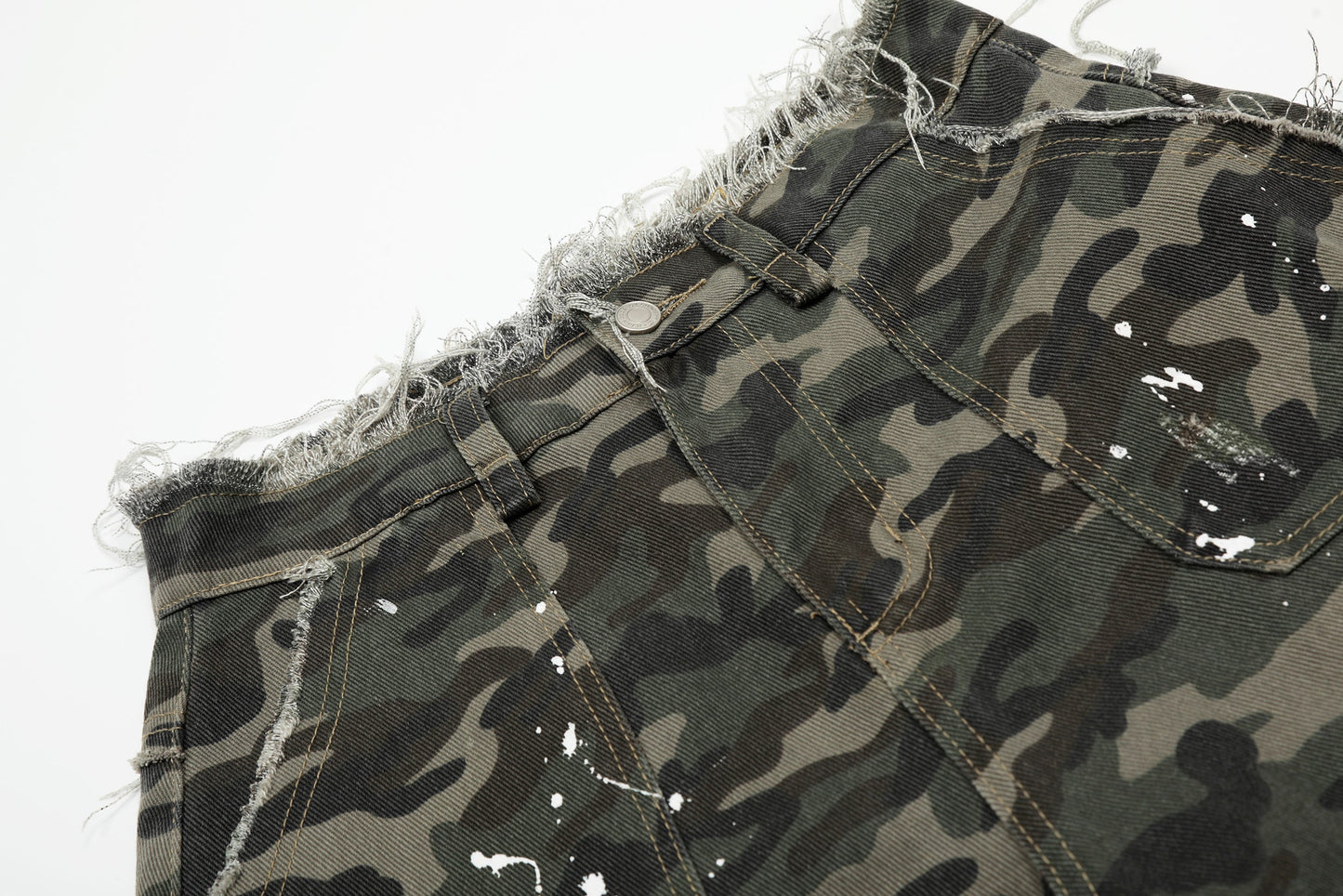 CapCabin Camo Distressed Utility Denim Shorts