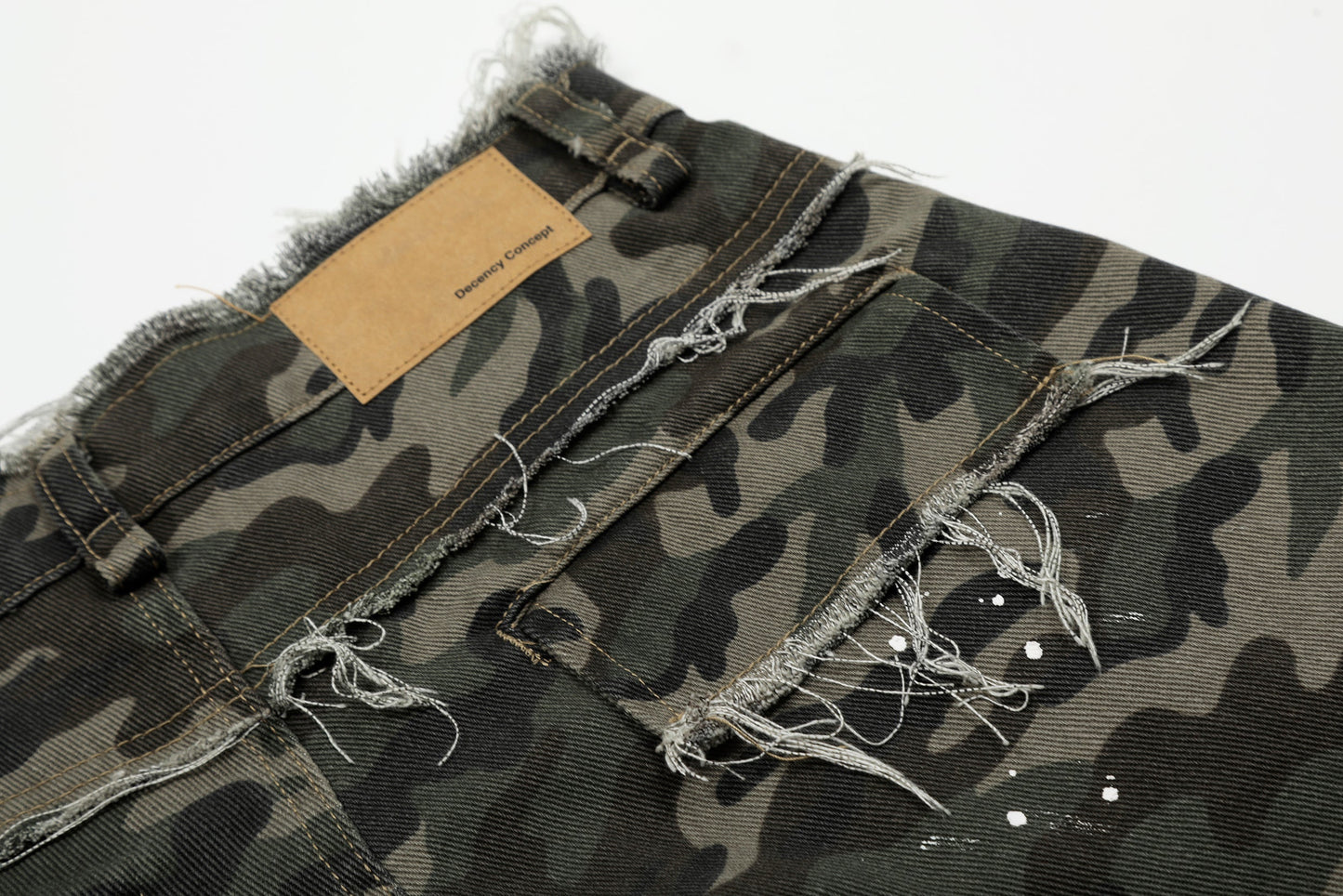 CapCabin Camo Distressed Utility Denim Shorts