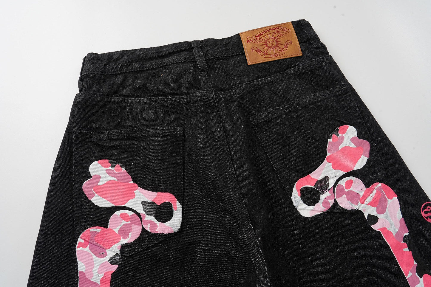 CapCabin Skeleton Graphic Wide-Leg Denim Pants