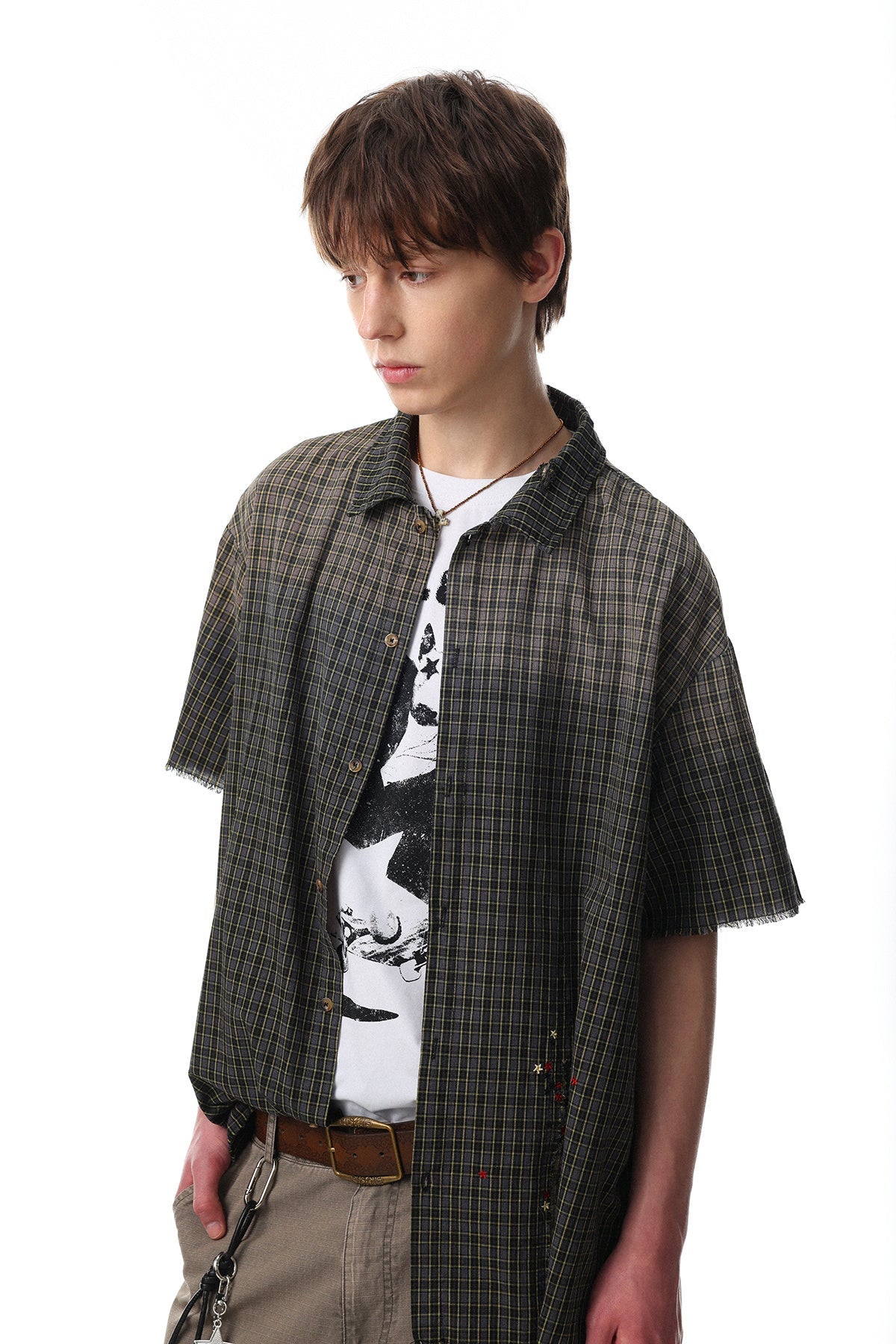 CapCabin “Gradient Check Distressed Shirt”