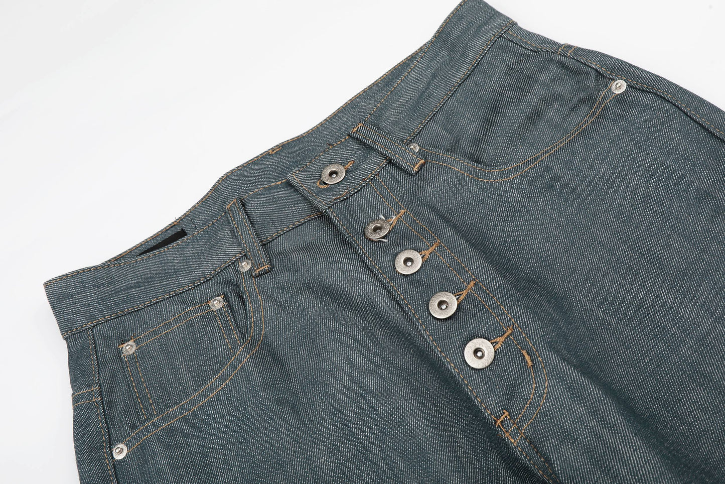 CapCabin “Washed Grey Button Denim Jeans”
