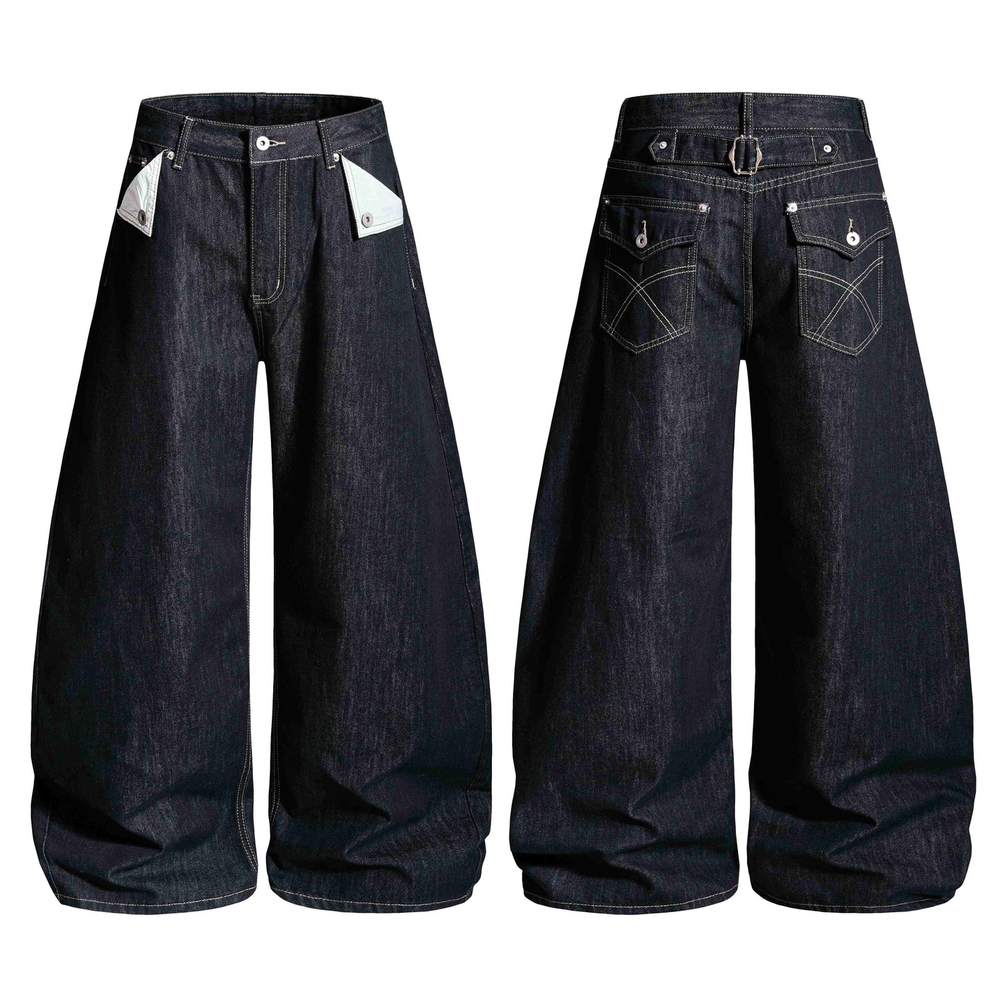 CapCabin Buckle Detail Wide-Leg Denim Pants