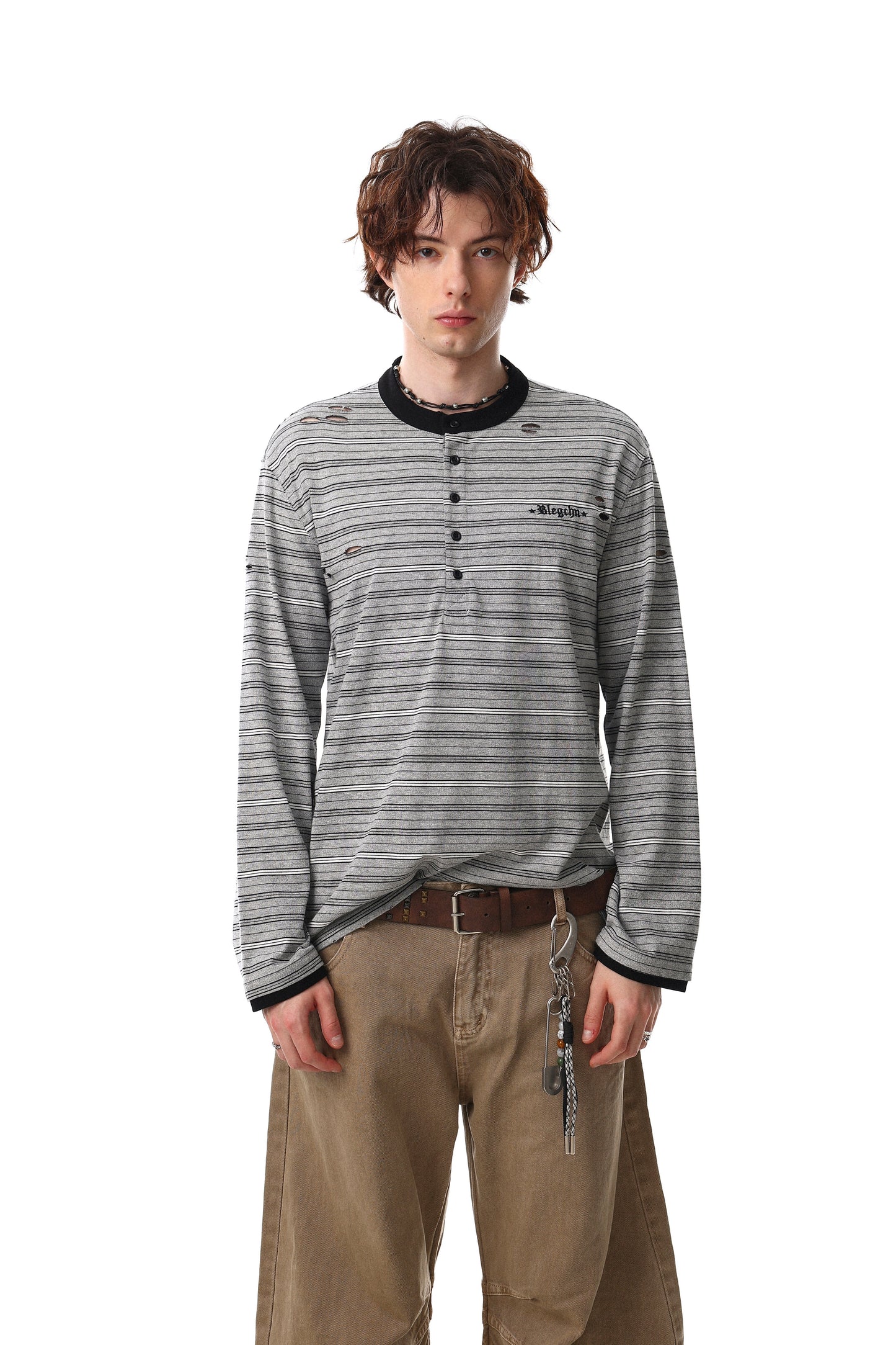 CapCabin Striped Henley Long Sleeve Tee