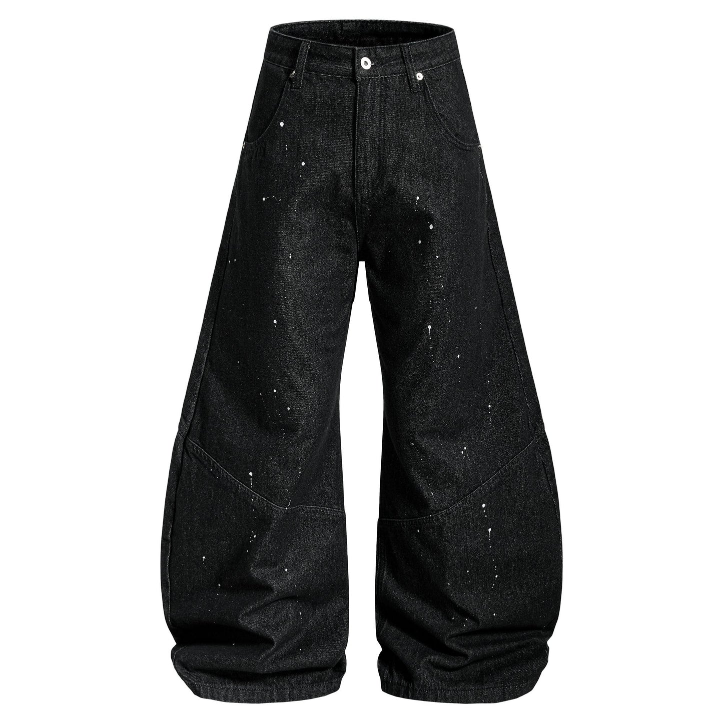 CapCabin Stripe Panel Paint-Splatter Wide-Leg Jeans