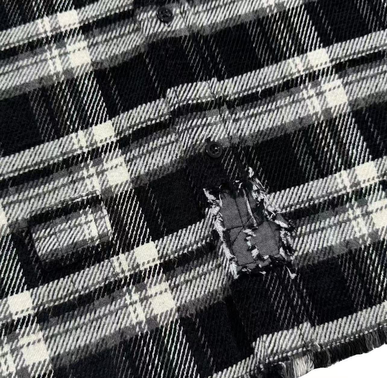 FALSE PERCEPTION Plaid Graphic Distressed Shirt