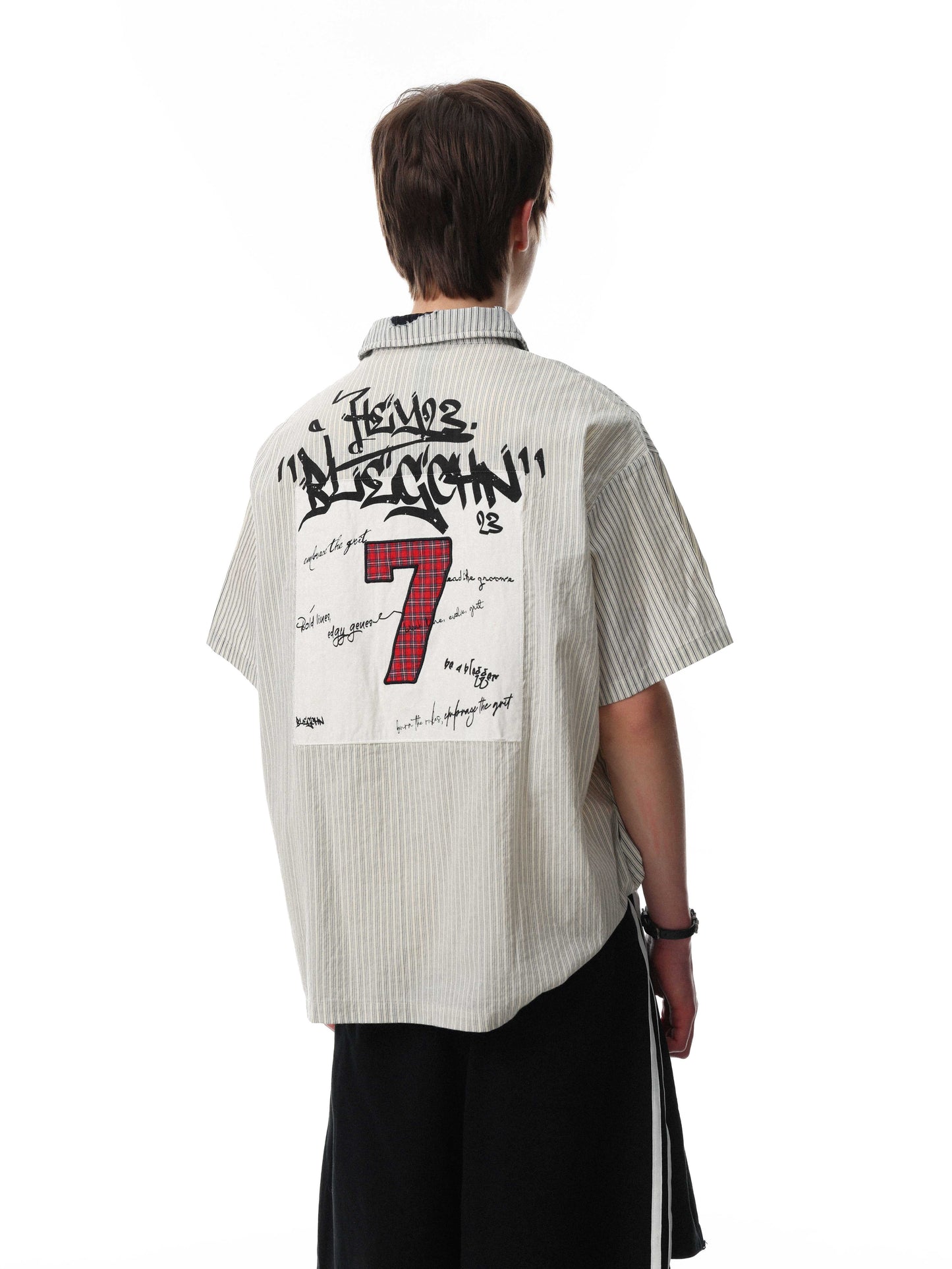 CapCabin “Pinstripe Patch Graphic Shirt”